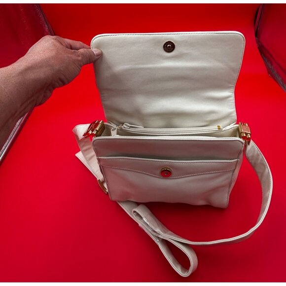 Worthington Crossbody Shoulder Bag Ivory Leather Trim Dual Zip Compartments - Picture 9 of 16